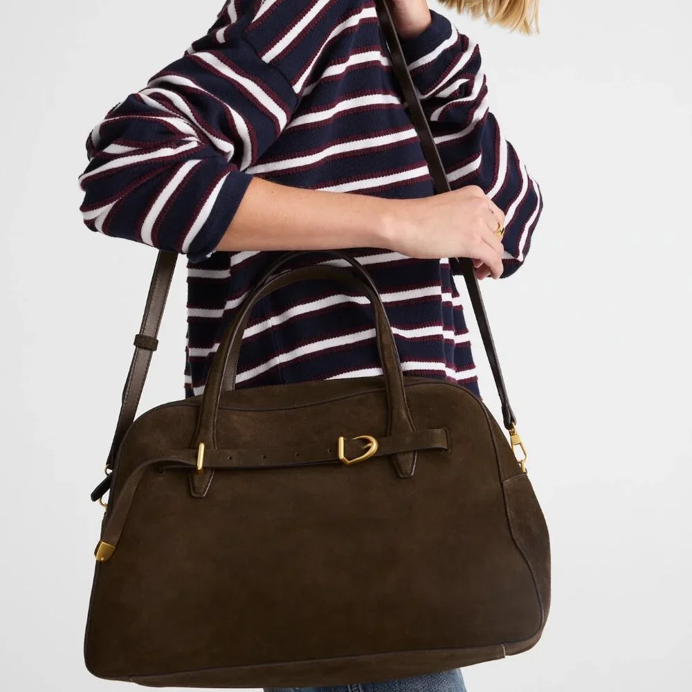 Madewell The Large Belted Satchel Bag Sangria‎ Suede NEW
